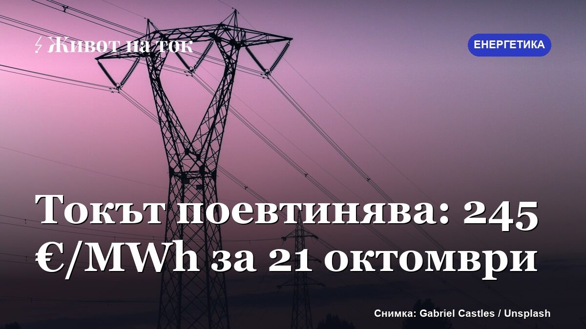 Цената на тока пада до 245 €/MWh за 21 октомври