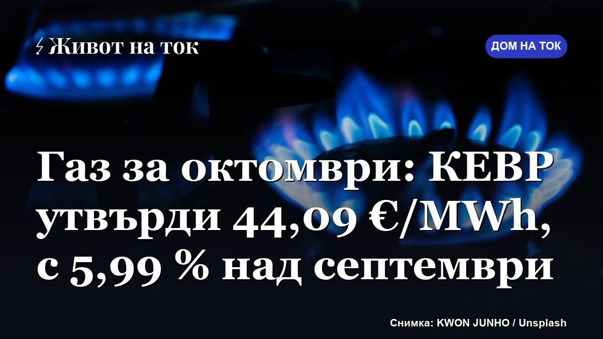 Газ за октомври: КЕВР утвърди 44,09 €/MWh, с 5,99 % над септември