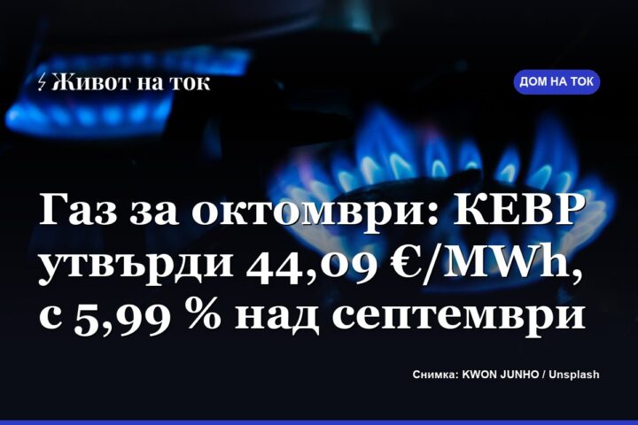 Газ за октомври: КЕВР утвърди 44,09 €/MWh, с 5,99 % над септември