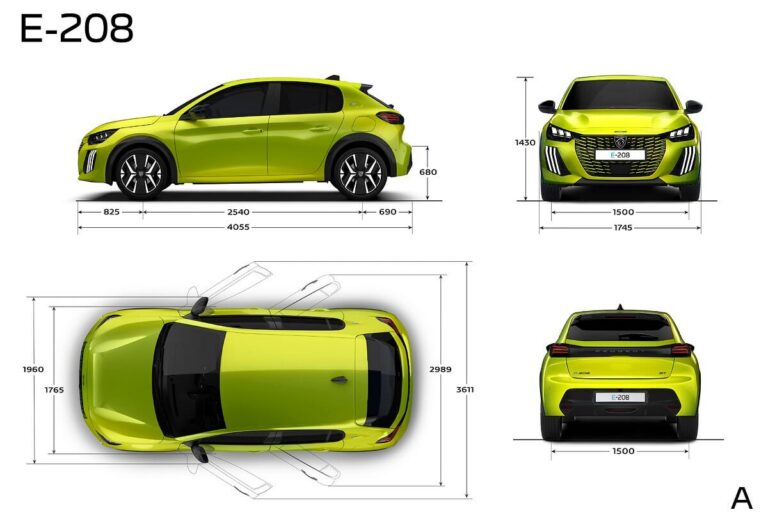 Размерите на Peugeot E-208 — схема на Peugeot